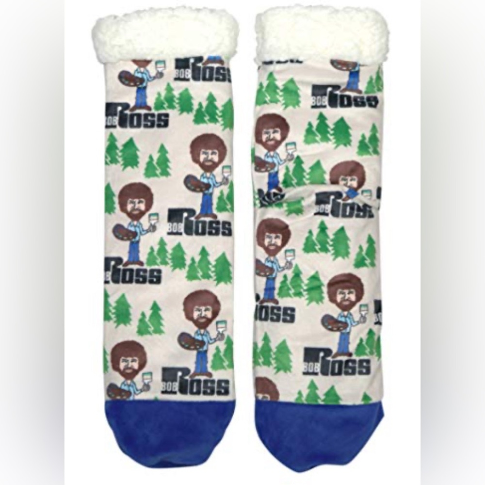ooohyeah Fuzzy Warm Slipper Socks Unisex Bob Ross Happy Trees Sherpa Slipper